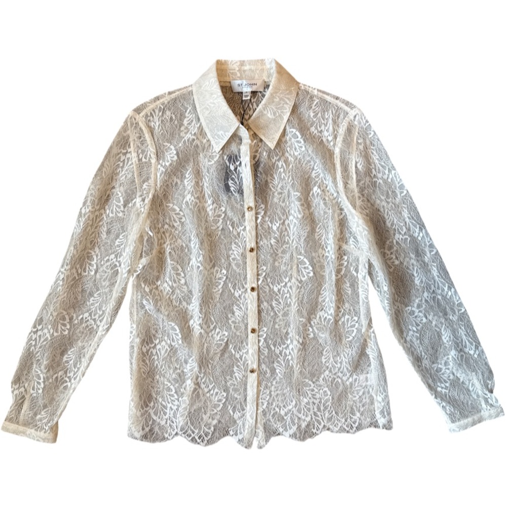 NWT St. John Lace Button Down Blouse - Size 8